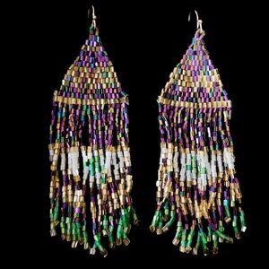 NWT Free People Beaded Fringe Waterfall Earrings - Mardi Gras Boho